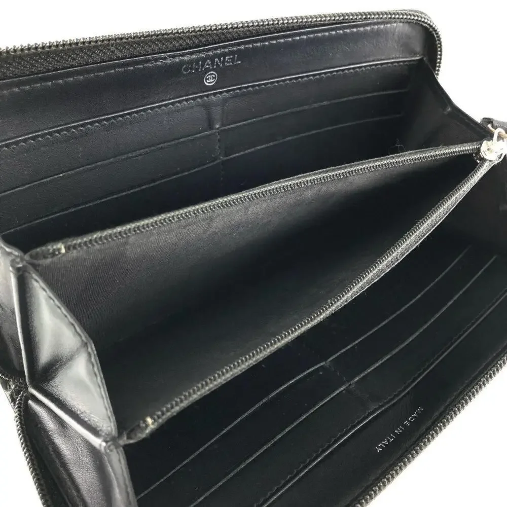 CHANEL Black Caviar Leather Logo Wallet